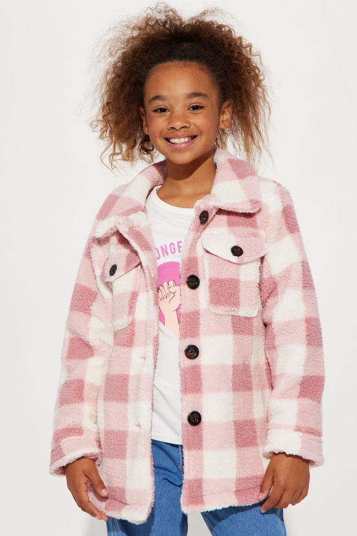 Mini Check Me Out Sherpa Shacket - Pink/Combo