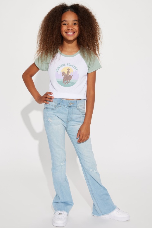 Mini Rose Distressed Flare Jeans - Light Blue Wash