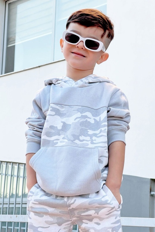 Mini Camo Colorblock Hoodie - Grey/Combo