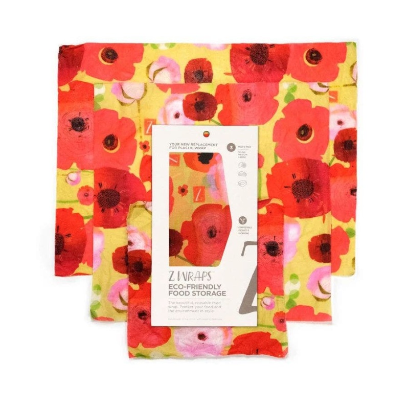 Z Wraps Painted Poppies Beeswax Wraps 3-Pack