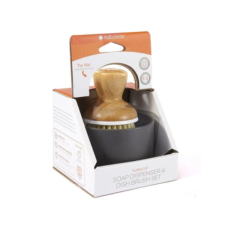Full Circle Gray Bubble Up Dish Brush & Ceramic Dish