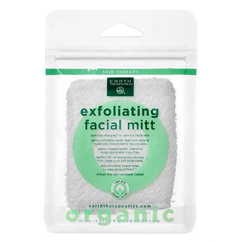 Earth Therapeutics White Organic Cotton Exfoliating Facial Mitt