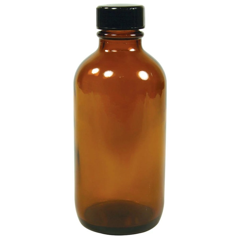 Amber Boston Round 4 Oz Bottle With Cap 6 Pack