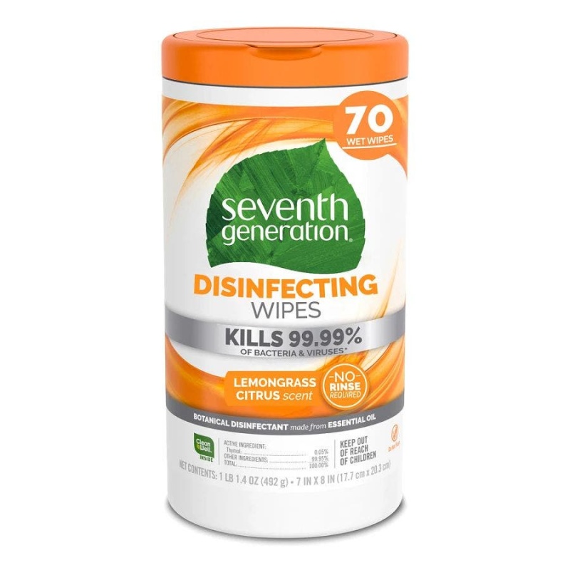 Seventh Generation Lemongrass Citrus Disinfecting Wipes 70 Count