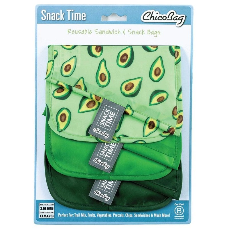 Chicobag Reusable Avocado Snack Time Bags 3 Count