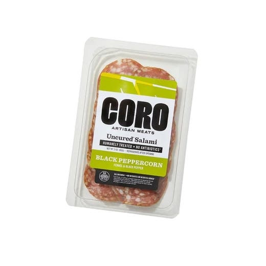 Coro Uncured Black Peppercorn Salami Sliced Pack 3 Oz