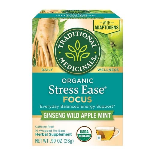 Traditional Medicinals Organic Ginseng Wild Apple Mint Stress Ease Focus Tea 16 Count