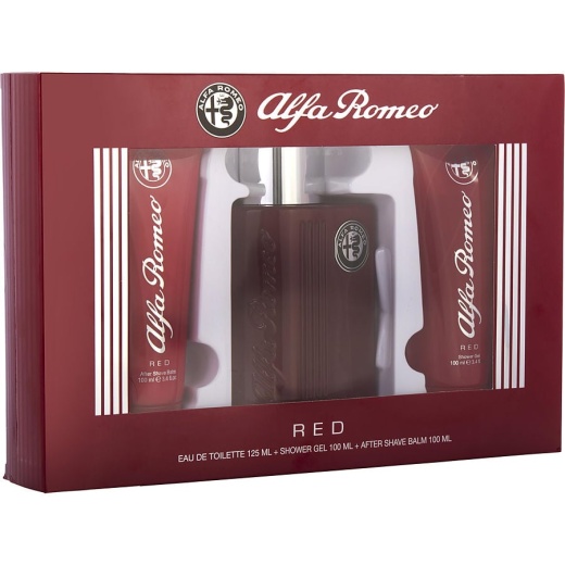 Alfa Romeo Red Gift Set for Men - Edt Spray, Aftershave Balm, Shower Gel