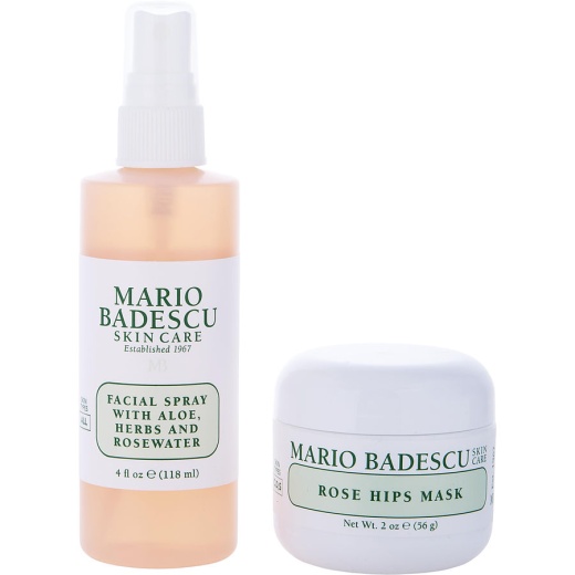 Mario Badescu Rose Mask & Mist Duo Set: Facial Spray With Aloe, Herbs And Rosewater 4oz + Rose Hips Mask 2oz