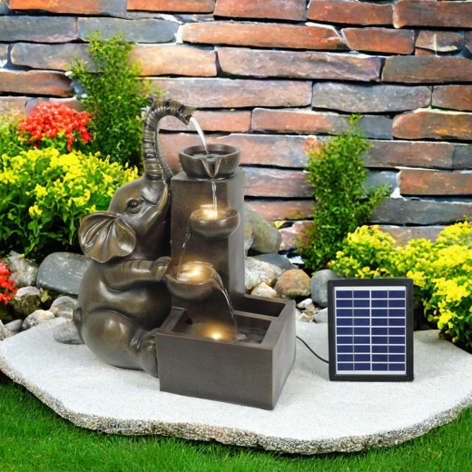 Ferrisland Solar Water Fountain Outdoor Garden Feature Elephant