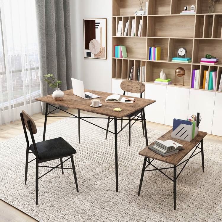 Modern 4-Piece Dining Set With Wood Top Table 2 Chairs And Bench