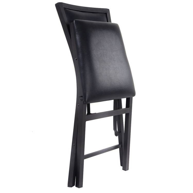 Set Of 2 - Modern Black Metal Folding Dining Chairs With Pu Leather Seat Cushion