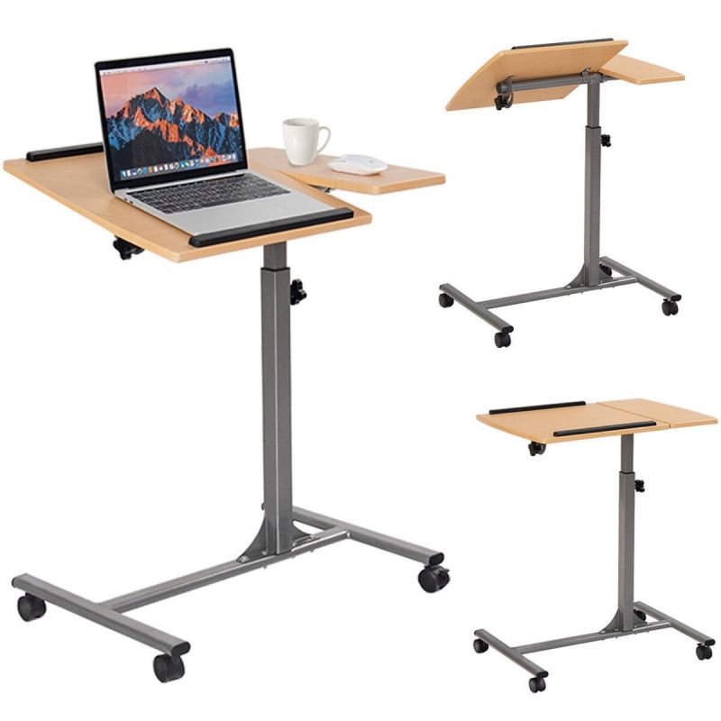 Mobile Laptop Desk Cart On Wheels With Wood Top