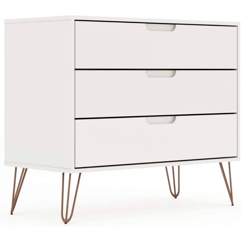 Modern Scandinavian Style Bedroom 3-Drawer Dresser In White Wood Finish