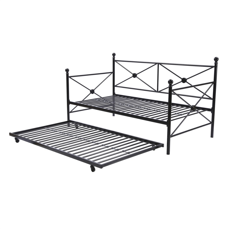 Twin Size Contemporary Daybed And Trundle Set In Black Metal Finish