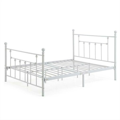 Full Size White Classic Metal Platform Bed Frame With Headboard And Footboard