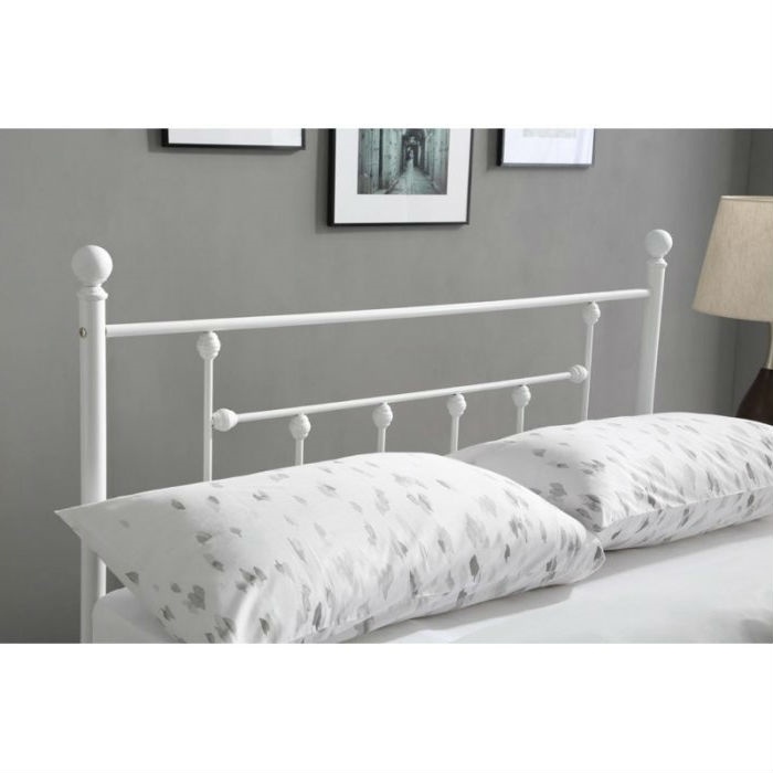Full Size White Classic Metal Platform Bed Frame With Headboard And Footboard