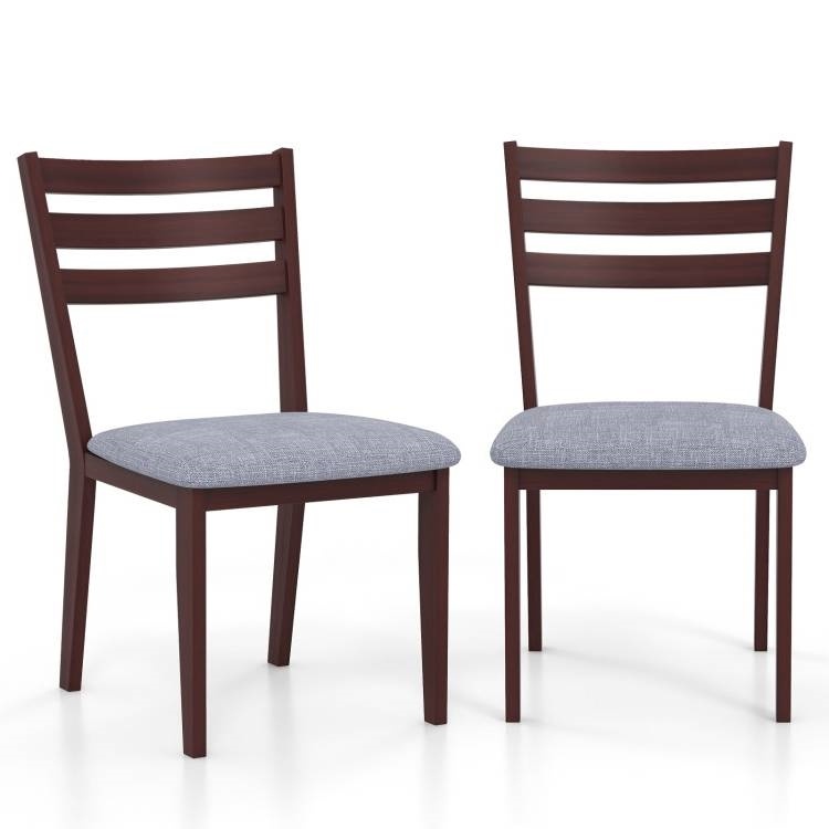 Set Of 2 Modern Farmhouse Solid Wood Dining Chair With Grey Fabric Padded Seat