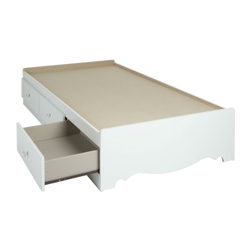 Twin Size White Wood Platform Day Bed With Storage Drawers