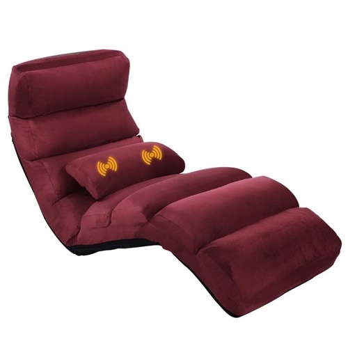 Folding Multi-Position Sofa Bed Lounger Chair With Massage Pillow In Dark Red