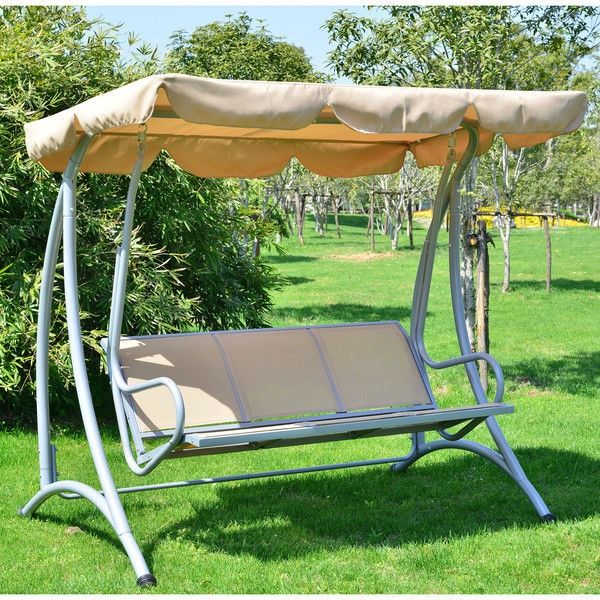 Sturdy 3Person Outdoor Patio Porch Canopy Swing In Sand Color