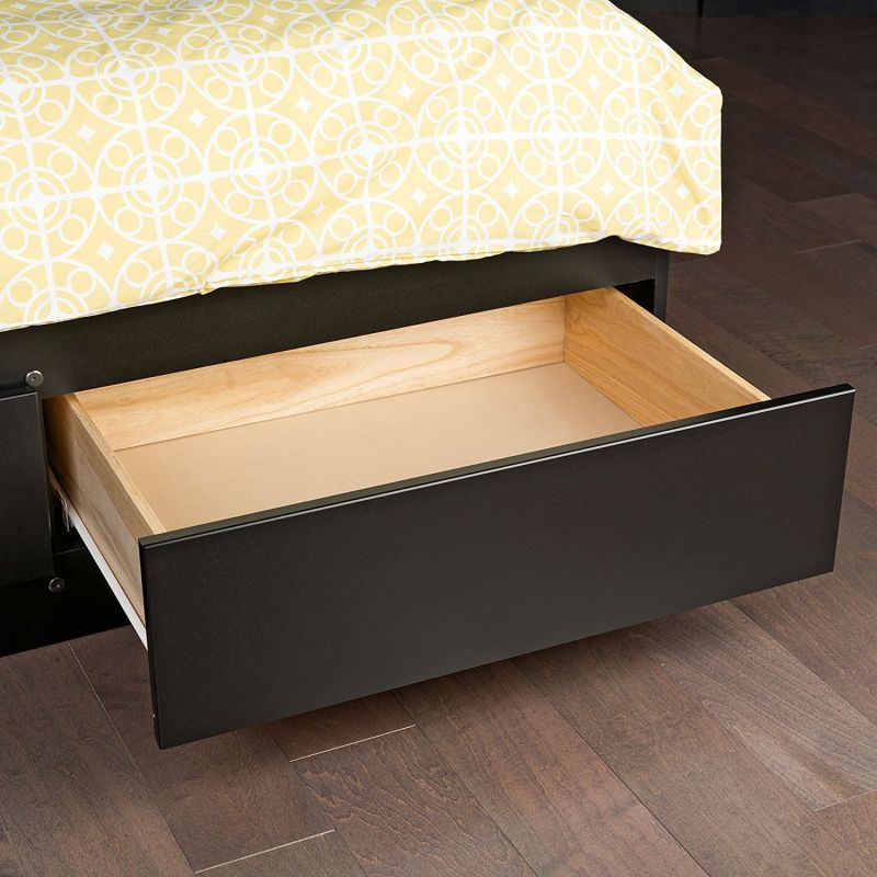King Size Black Wood Platform Bed Frame With Storage Drawers