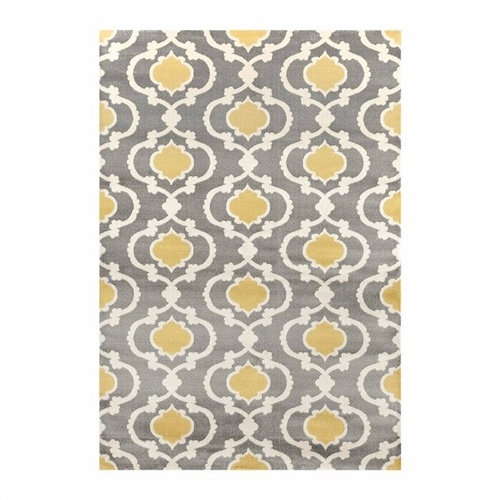 Grey Yellow Trellis Geometric Polypropylene Area Rug - 3'3" x 5'