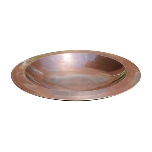 24-Inch Diameter Round Copper Plated Brass Large Bird Bath Rimmed Bowl Birdbath
