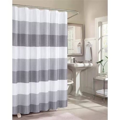 72-Inch Grey White Striped Luxurious Textured Polyester Fabric Shower Curtain