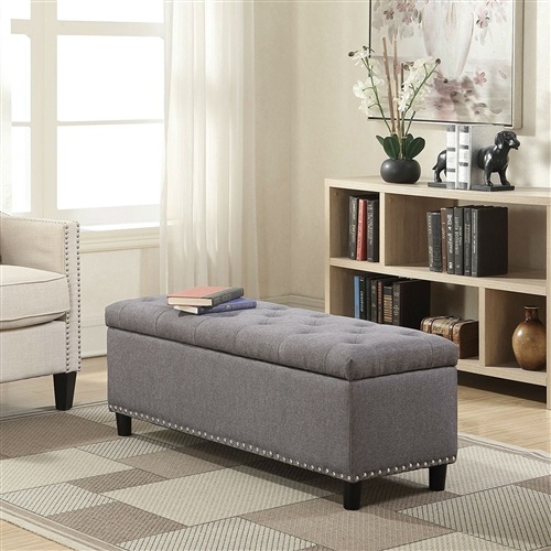 Grey Linen 48-Inch Bedroom Storage Ottoman Bench Footrest