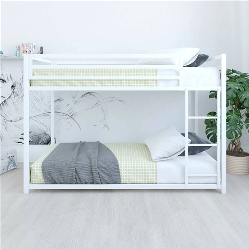 Twin Over Twin Size Modern Low Height White Metal Bunk Bed