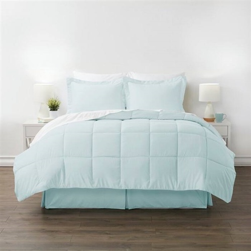 Twin Size Microfiber 6-Piece Reversible Bed-In-A-Bag Comforter Set In Aqua Blue