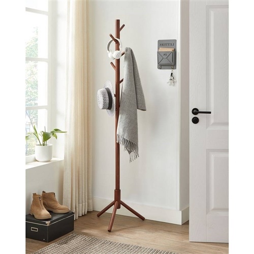 Sturdy Solid Wood Coat Rack In Dark Walnut Finish With 8 Hooks