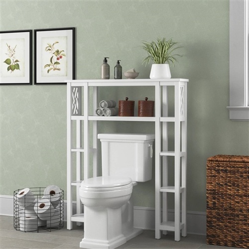 Over The Toilet Bathroom Shelving Unit With 9-Shelves In White Wood Finish
