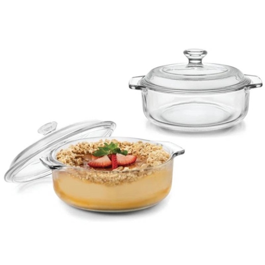 Set Of 2 - 1-Quart Glass Dutch Oven Casserole Bakeware Baking Dishes With Lids