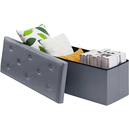 Light Grey Faux Leather Upholstered End Of Bed Storage Bench Ottoman