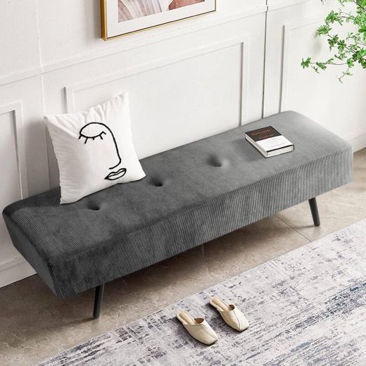 Buy Mid-Century Grey Corduroy Upholstered End Of Bed Bench