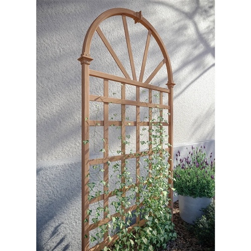 77-Inch Outdoor Light Brown Vinyl Lattice Garden Trellis with Arched Top