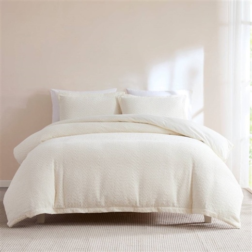 King Size 3-Piece Off White Boucle Duvet Cover Set