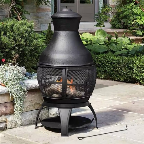 45-Inch Black Cast Iron and Steel Outdoor Fire Pit Chimenea