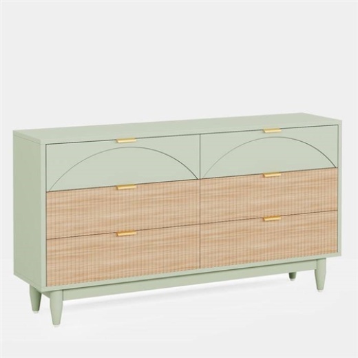 Retro Mint Green Light Wooden 6 Drawer Dresser