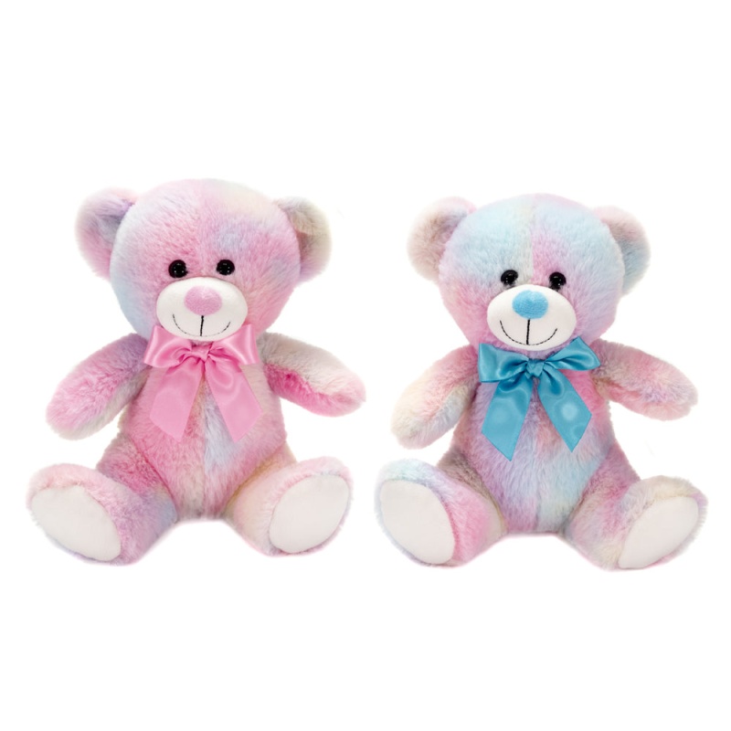 8In Sitting Tie Dye Bear With 2 Asst. Ribbon Pink And Blue