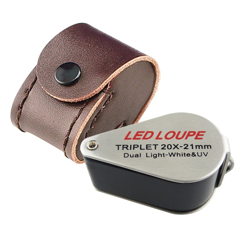 Mini Jeweler Loupe 20X Magnifier + Led & Uv Light 21Mm Lens