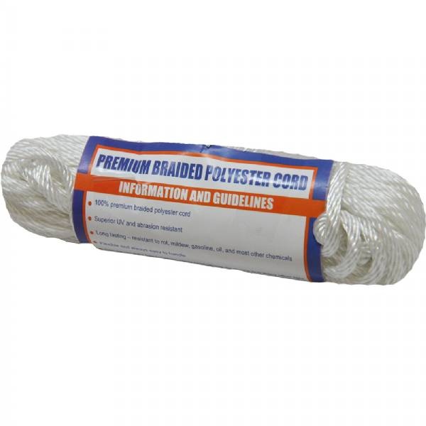 Sea Dog Solid Braid Polyester Cord Hank - 1/8Inch X 50 Ft - White