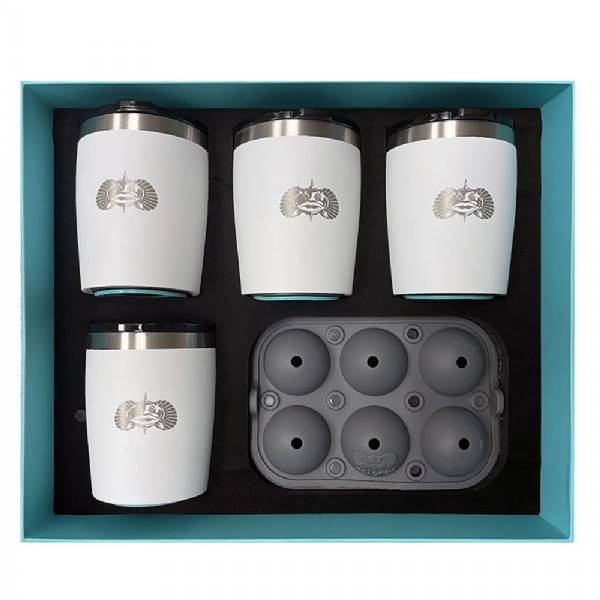 Toadfish Non-Tipping 10Oz White Rocks Tumblers W/Ice Ball Tray - 4 Tumb