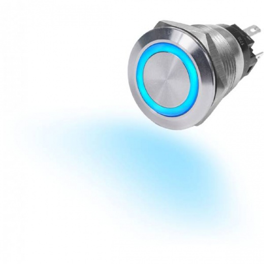 Blue Sea 4160 10A Push Button LED Ring Switch Off-On Blue