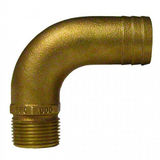 Groco 1-1/4Inch NPT X 1-1/2Inch ID Bronze Full Flow 90-Degree Elbow Pipe to Hose Fitting