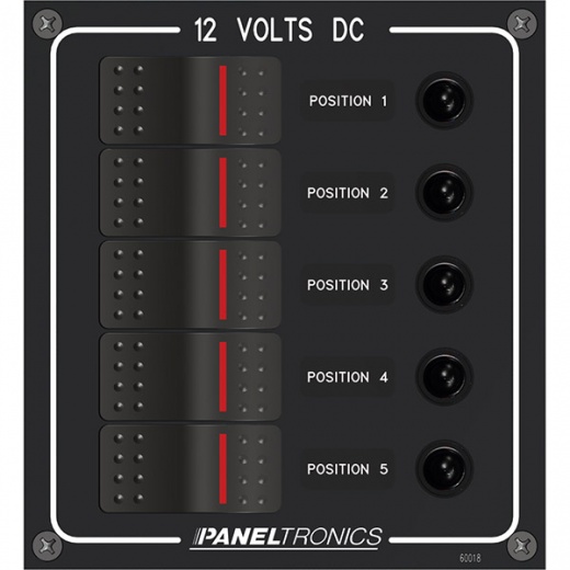 Paneltronics Waterproof Panel - DC 5-Position Illuminated Rocker Switch Circuit Breaker