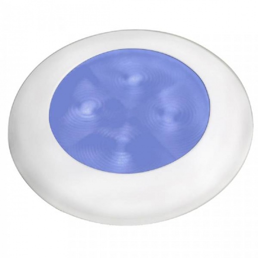 Hella Slim Line LED Enhanced Brightness Round Courtesy Lamp - Blue LED, White Plastic Bezel, 12V