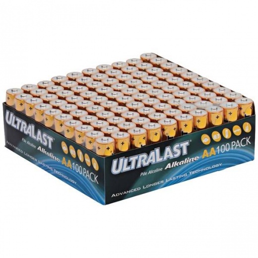 Ultralast Alkaline AA Batteries, 100 Pk